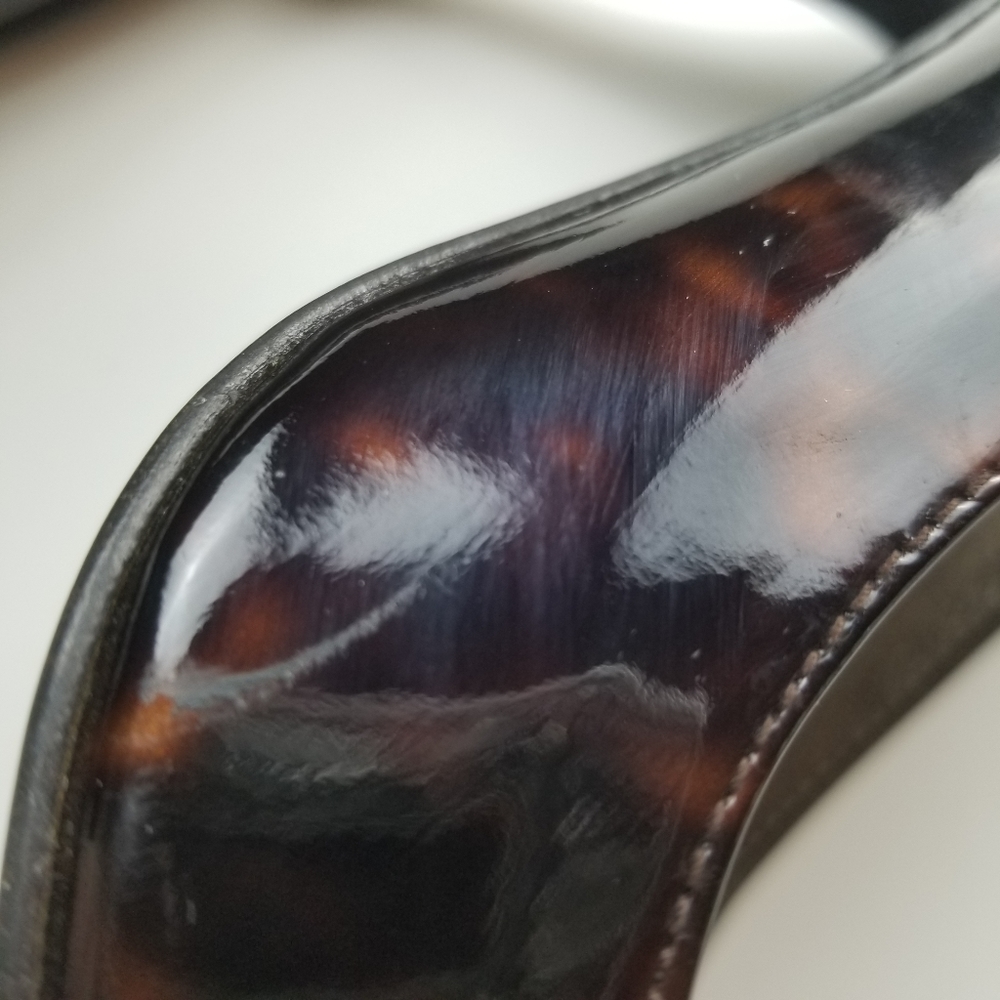 Stuart Weitzman Tortoiseshell Peep Toe Heels - Picture 8 of 8
